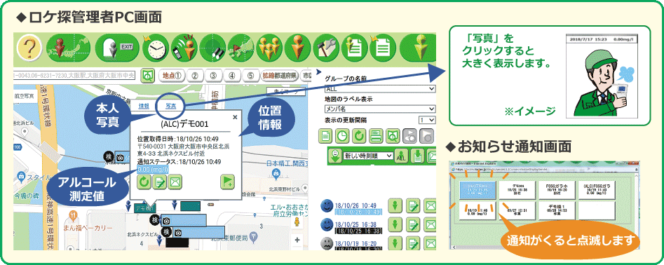 アルコールチェックサービス　ロケ探管理画面